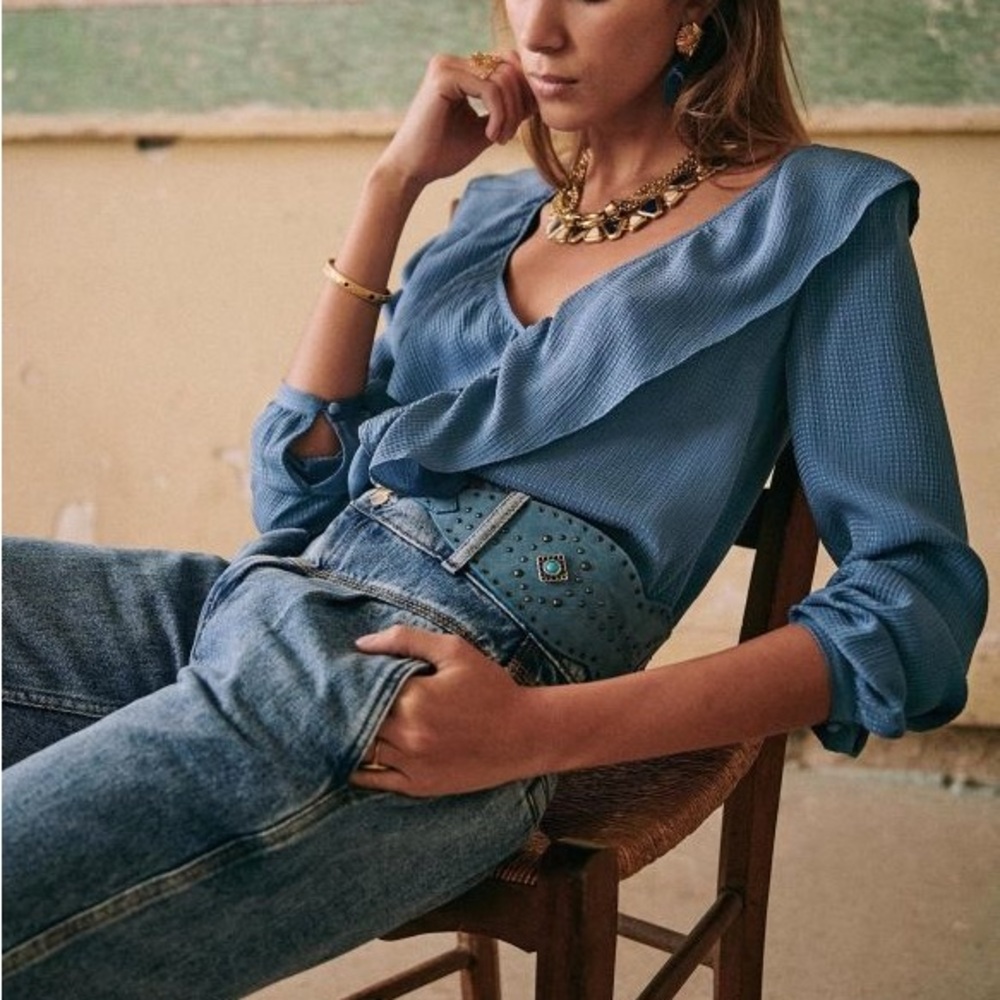 Sézane Silk Blue PRISCILLE Blouse